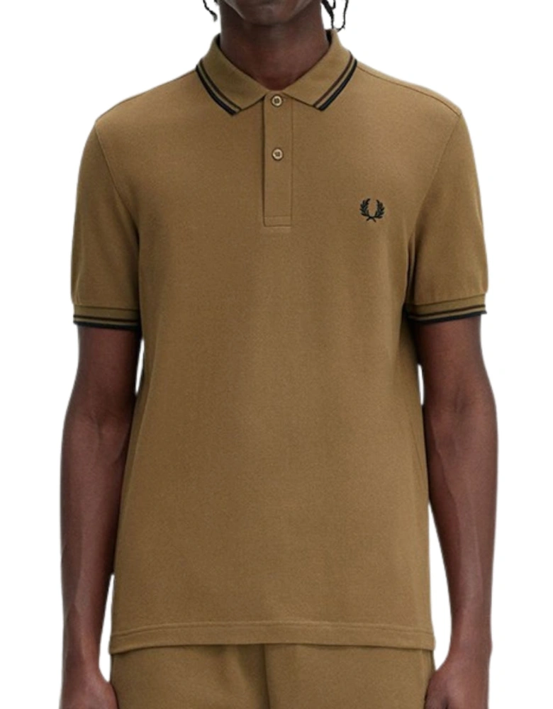 Black Twin Tipped Collar Dark Brown Polo Shirt
