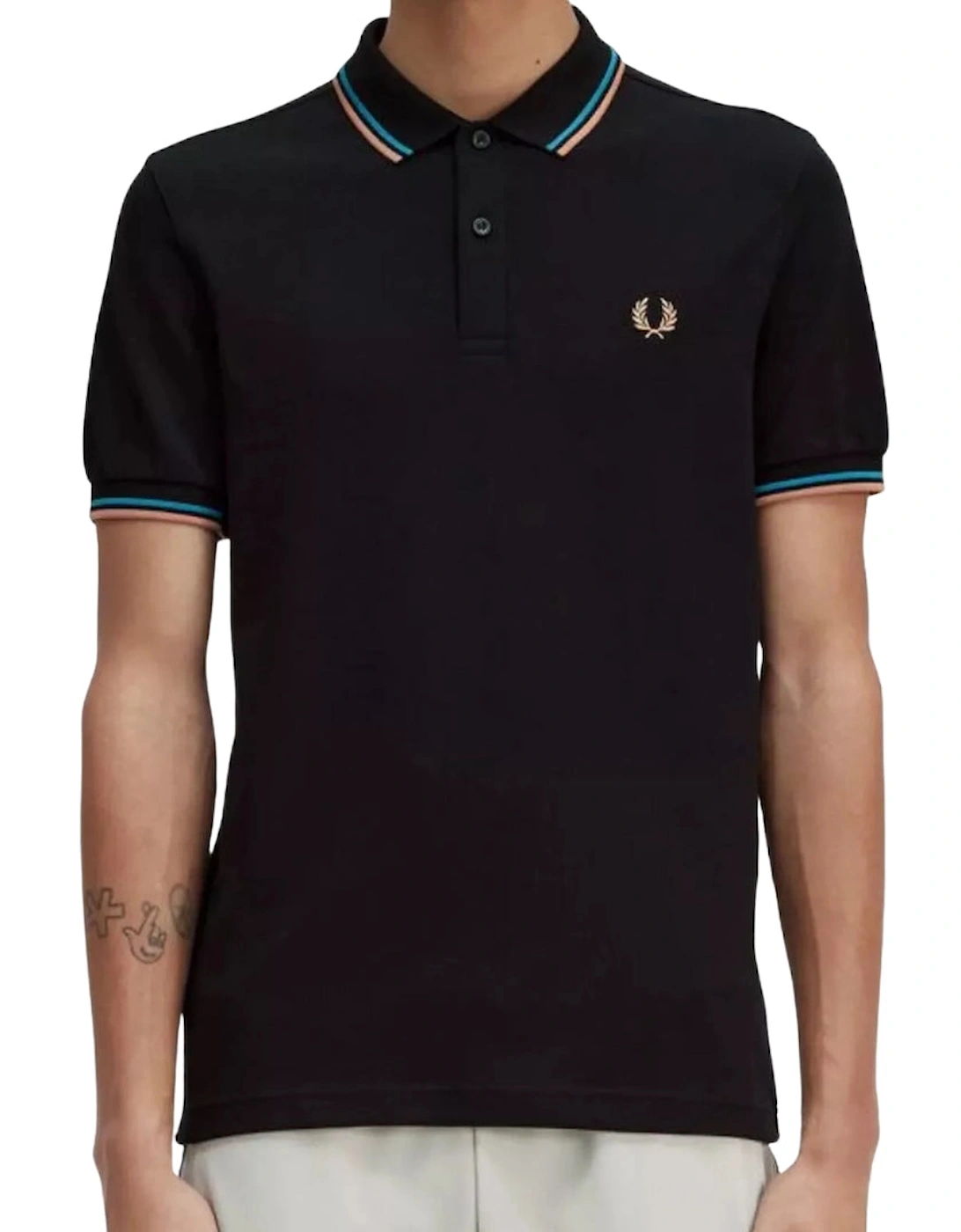 Blue Twin Tipped Collar Black Polo Shirt
