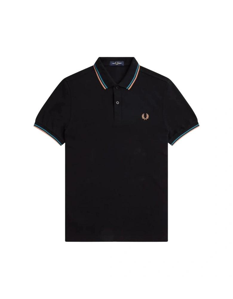 Blue Twin Tipped Collar Black Polo Shirt