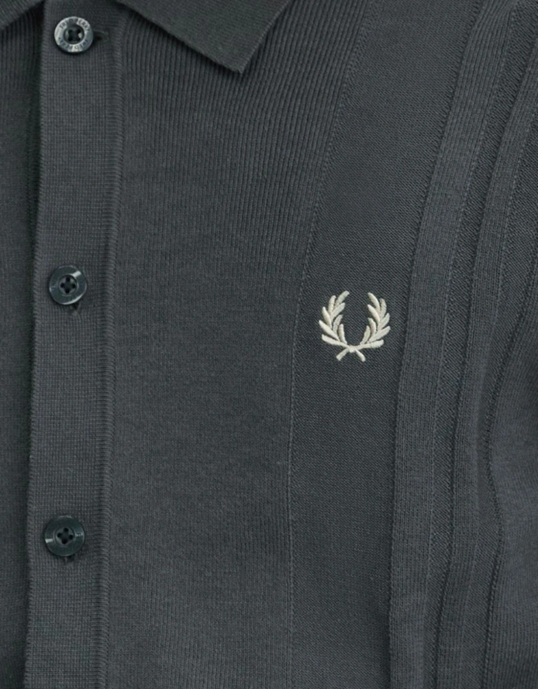 Button Through Long Sleeve Field Green Knit Shirt