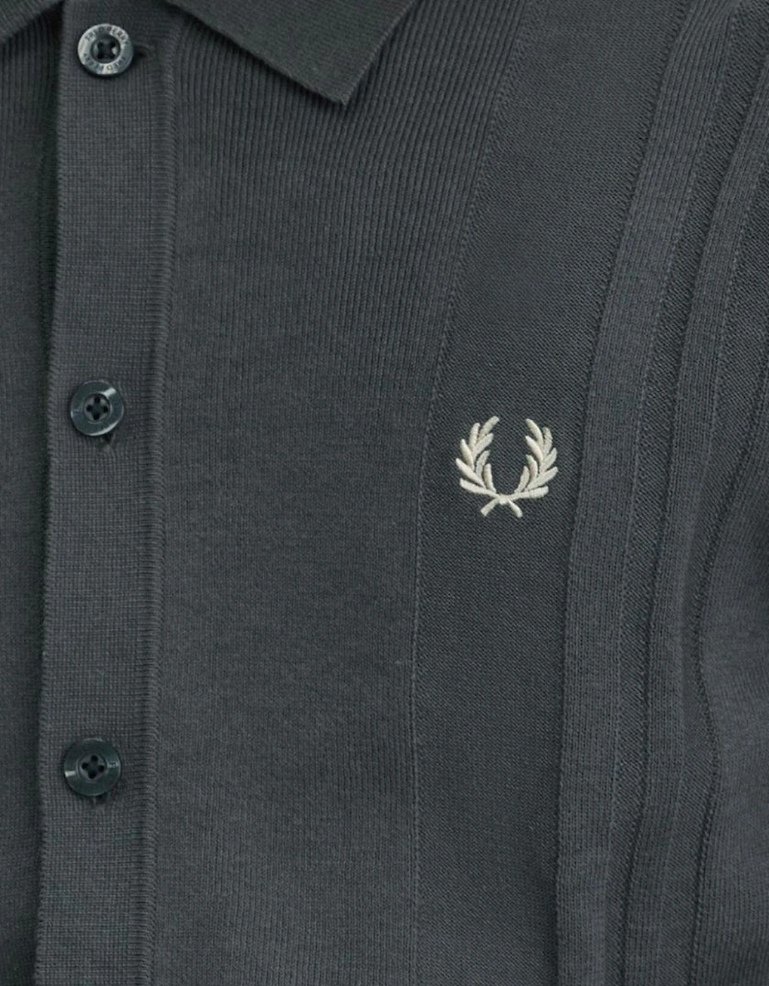 Button Through Long Sleeve Field Green Knit Shirt