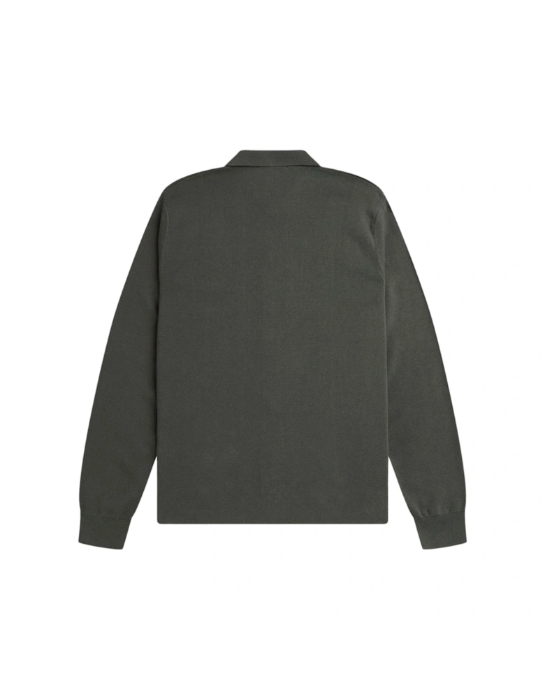 Button Through Long Sleeve Field Green Knit Shirt