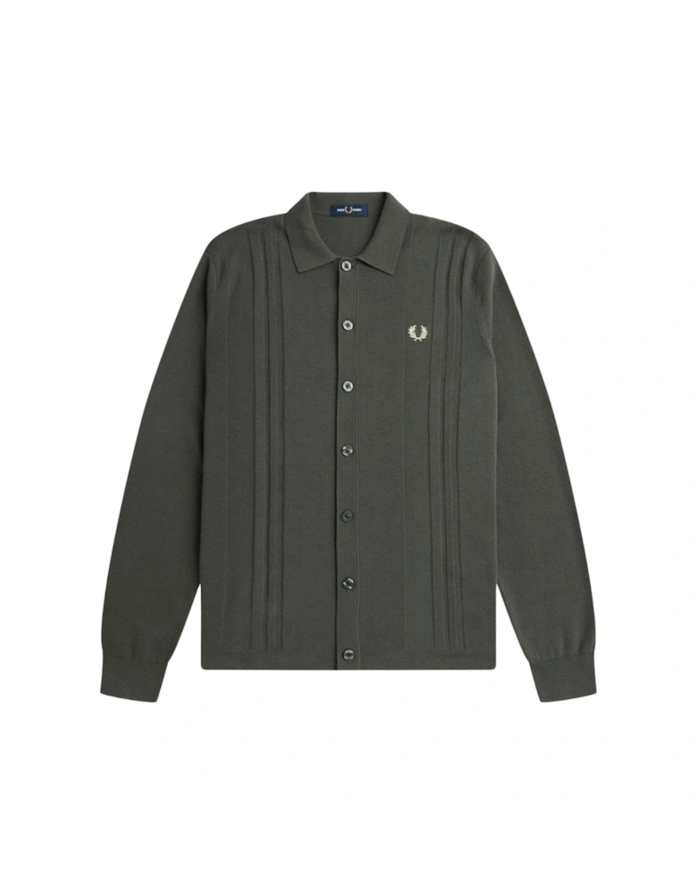 Button Through Long Sleeve Field Green Knit Shirt