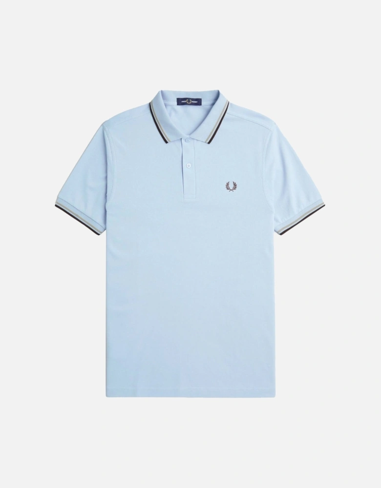 Warm Grey Twin Tipped Collar Light Blue Polo Shirt