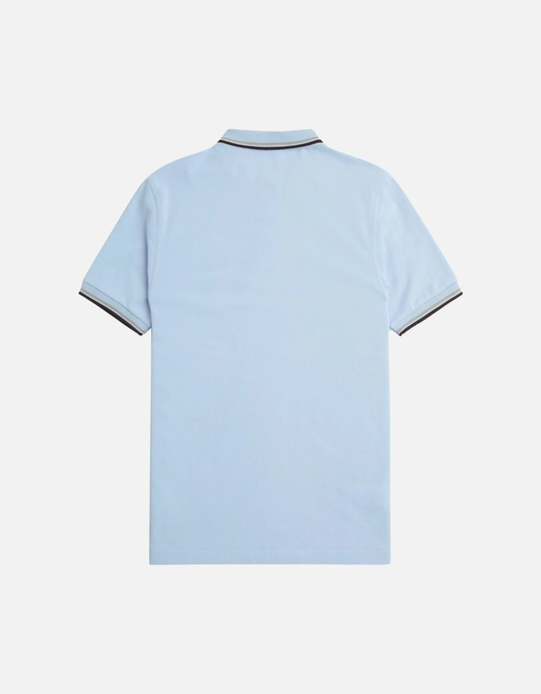 Warm Grey Twin Tipped Collar Light Blue Polo Shirt