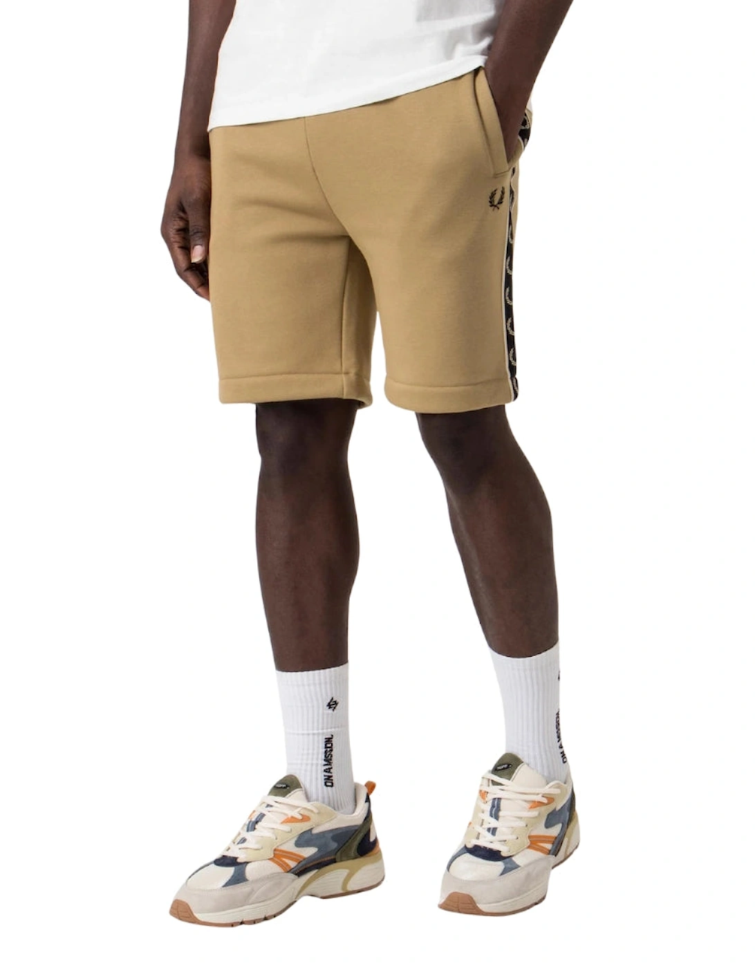 Oatmeal Taped Design Warm Stone Sweat Shorts, 4 of 3
