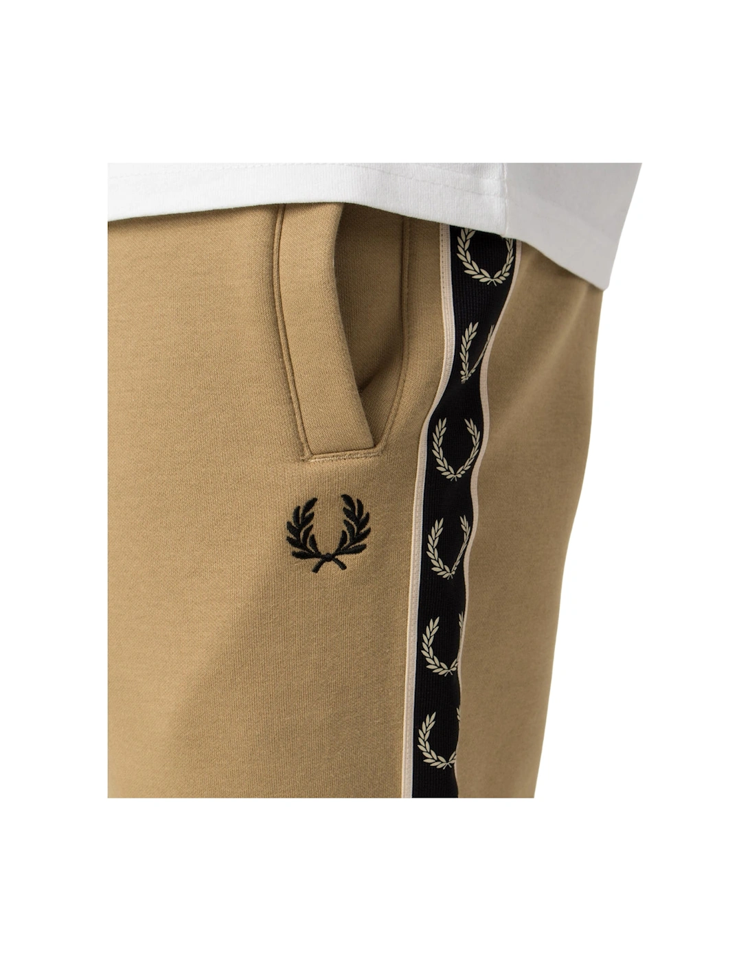 Oatmeal Taped Design Warm Stone Sweat Shorts