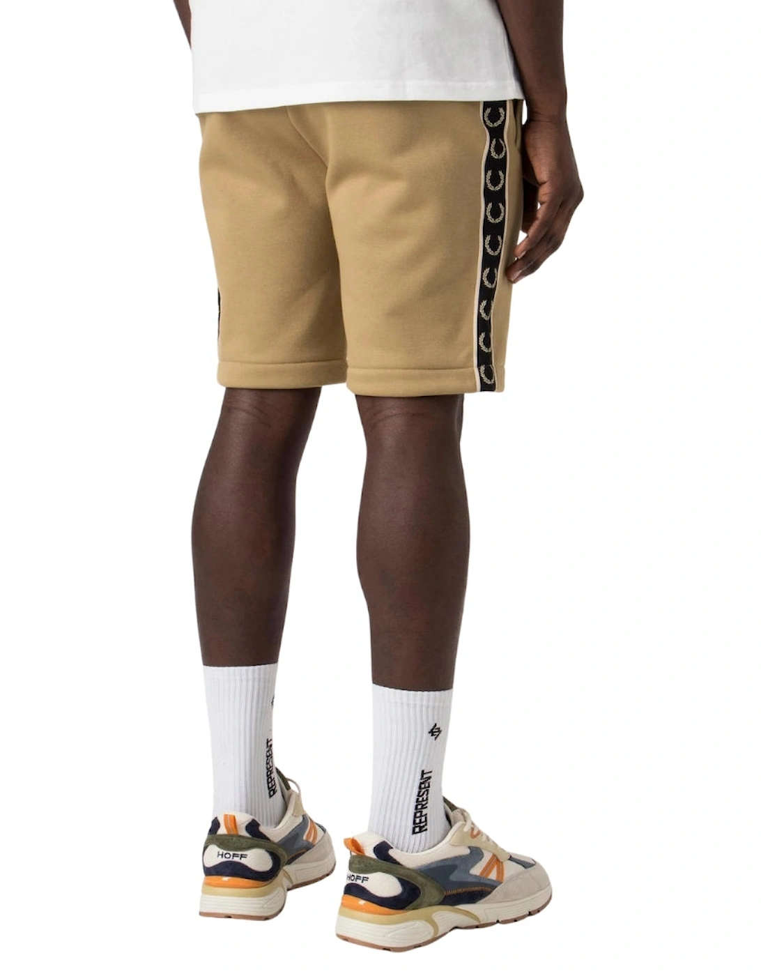 Oatmeal Taped Design Warm Stone Sweat Shorts