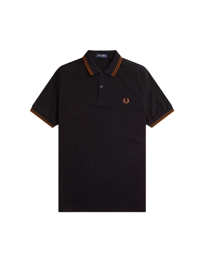Whisky Brown Twin Tipped Collar Black Polo Shirt