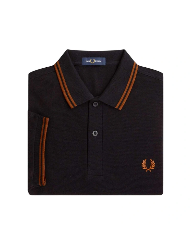 Whisky Brown Twin Tipped Collar Black Polo Shirt