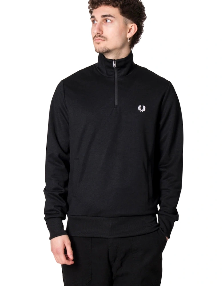 Half Zip Branded Collar Black Track Jacket