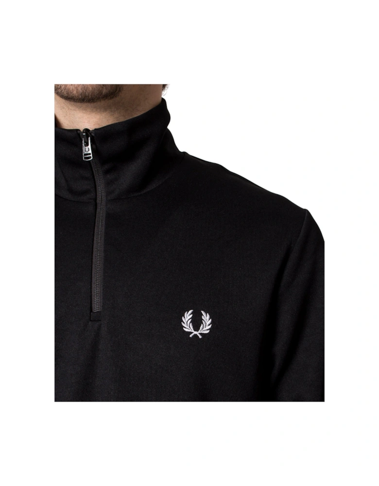 Half Zip Branded Collar Black Track Jacket