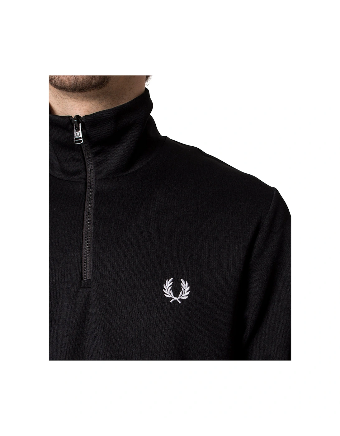 Half Zip Branded Collar Black Track Jacket