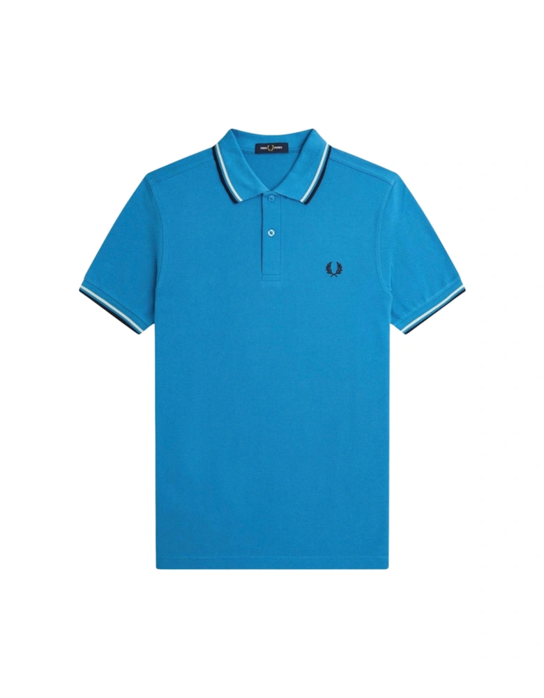 Black Cream Twin Tipped Collar Cyber Blue Polo Shirt