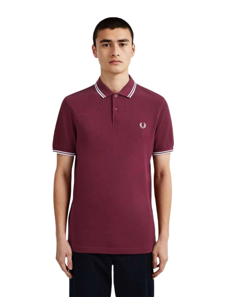 White Twin Tipped Collar Port Red Polo Shirt