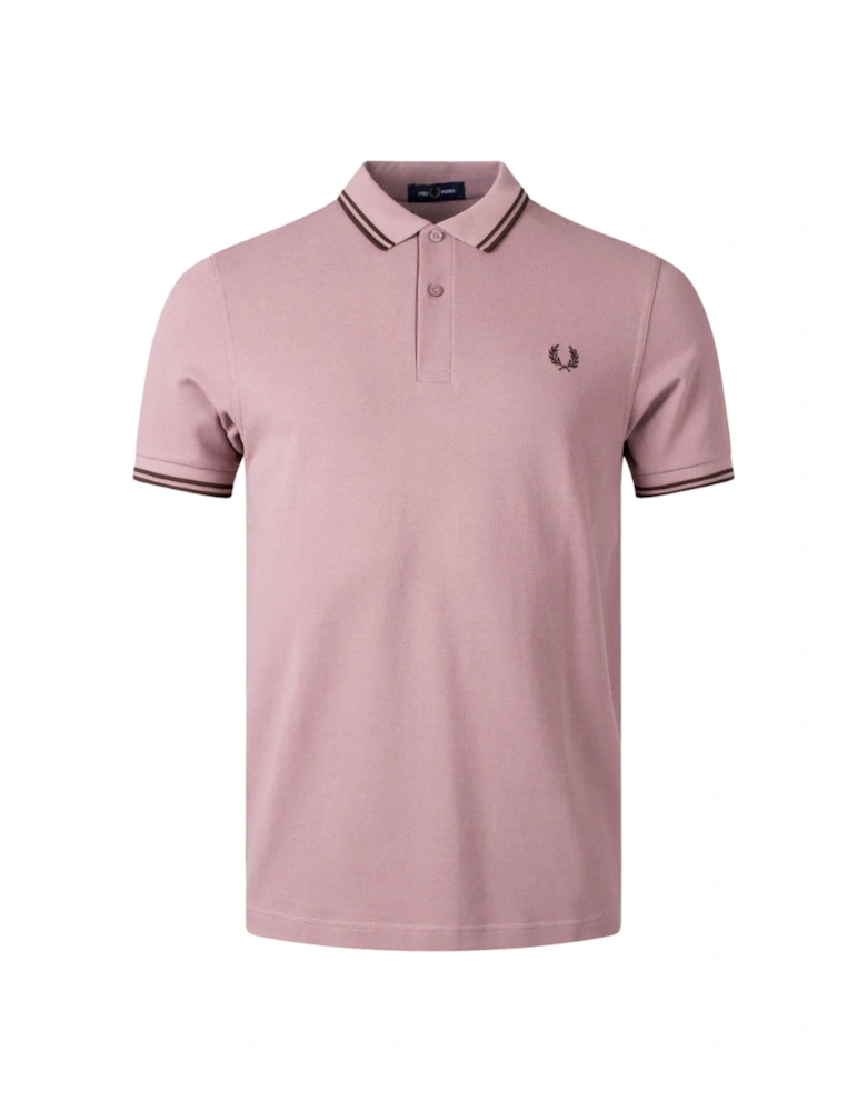 Brown Twin Tipped Collar Dark Pink Polo Shirt