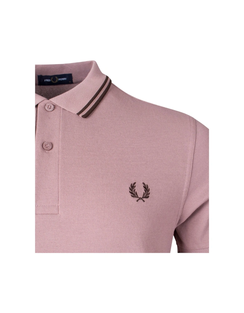 Brown Twin Tipped Collar Dark Pink Polo Shirt