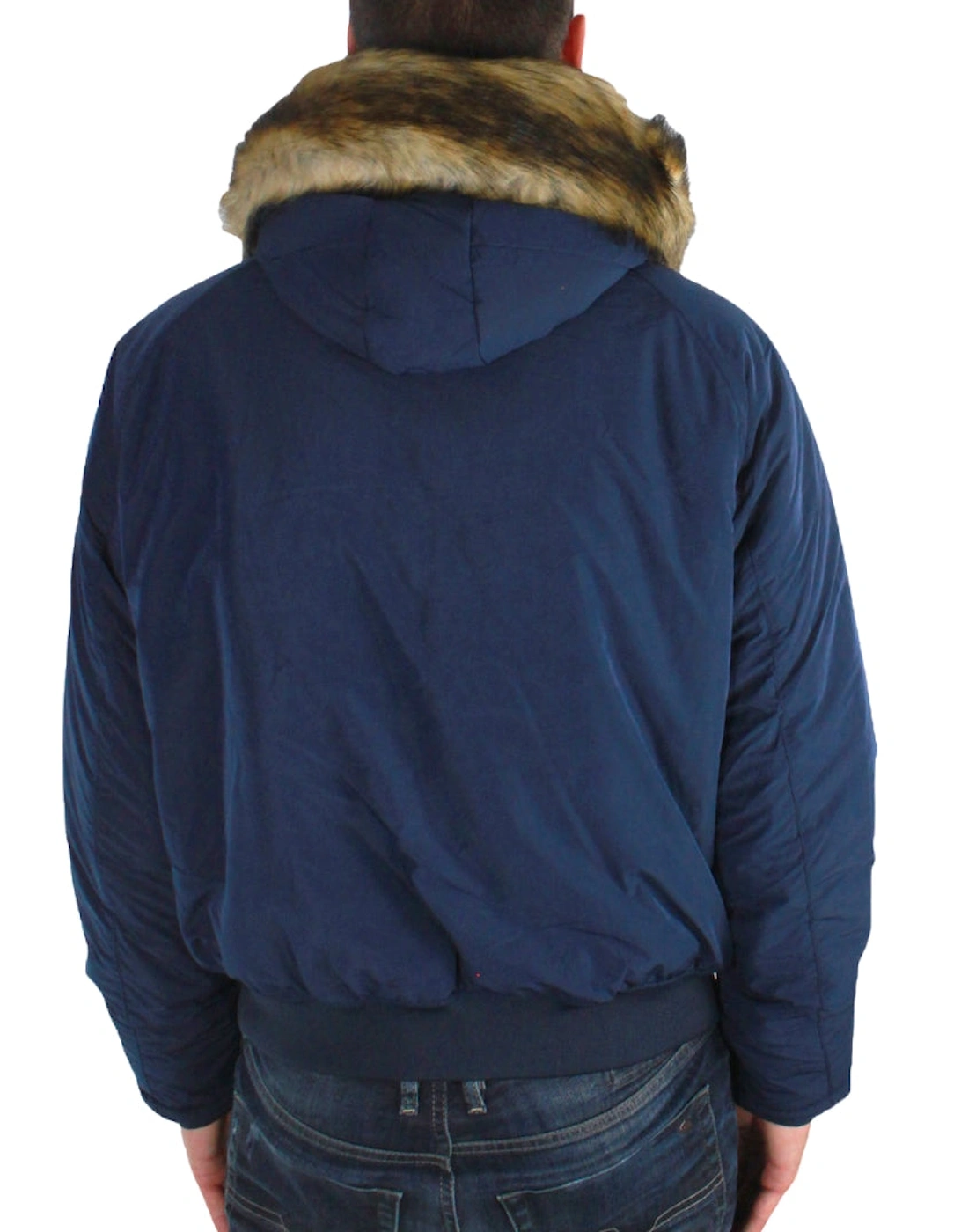 Navy Blue Fur Trimmed Hood Jacket