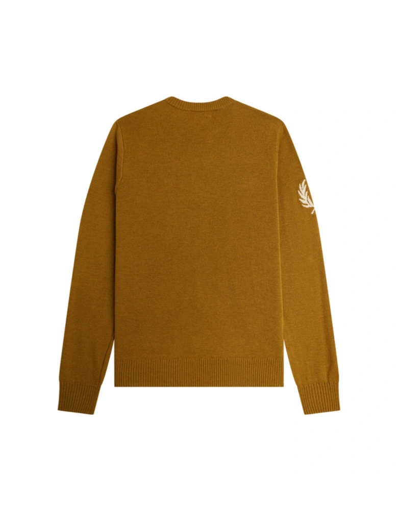 Laurel Wreath Logo On Sleeve Dark Caramel Crew Jumper