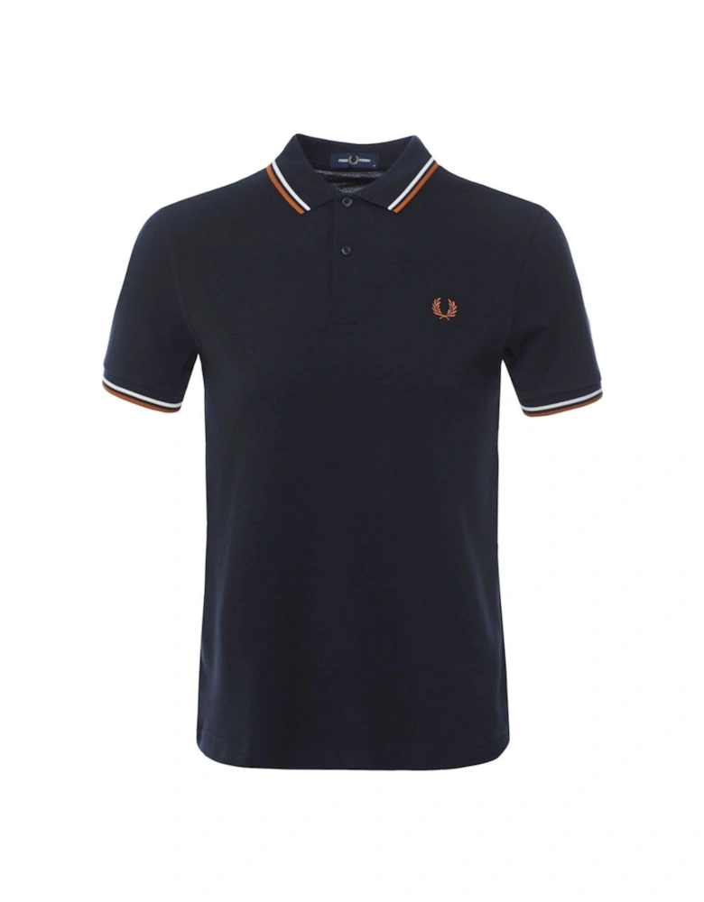 Cream Brown Twin Tipped Collar Navy Polo Shirt