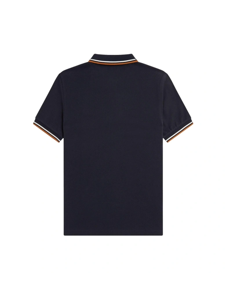 Cream Brown Twin Tipped Collar Navy Polo Shirt