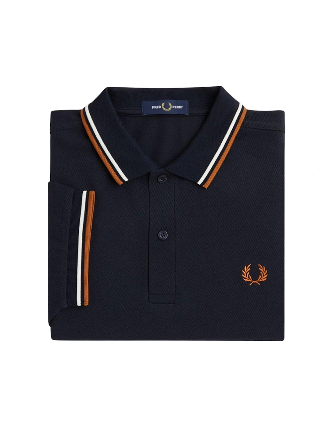Cream Brown Twin Tipped Collar Navy Polo Shirt