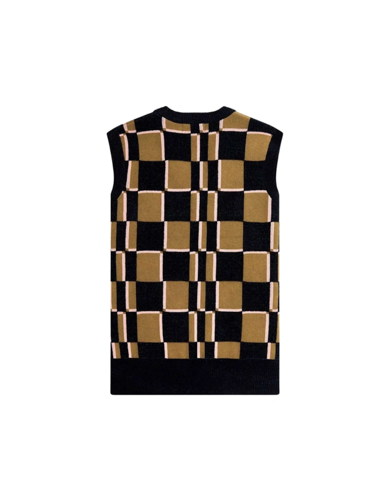 Navy Glitch Chequerboard Shaded Stone Knitted Tank