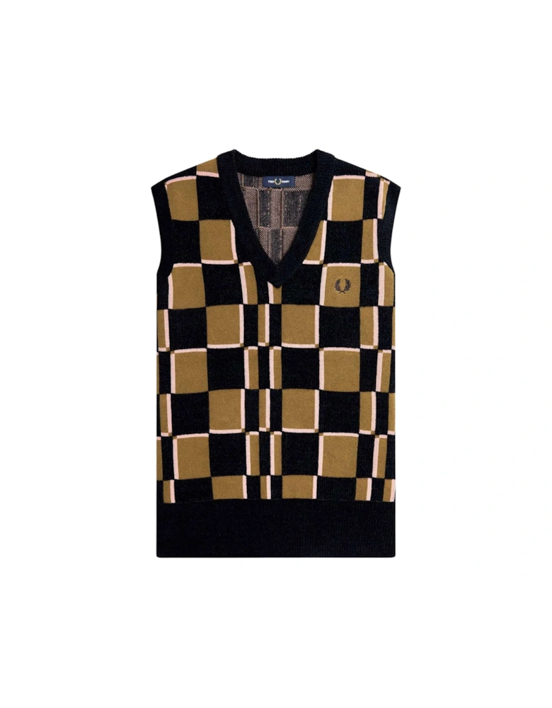 Navy Glitch Chequerboard Shaded Stone Knitted Tank