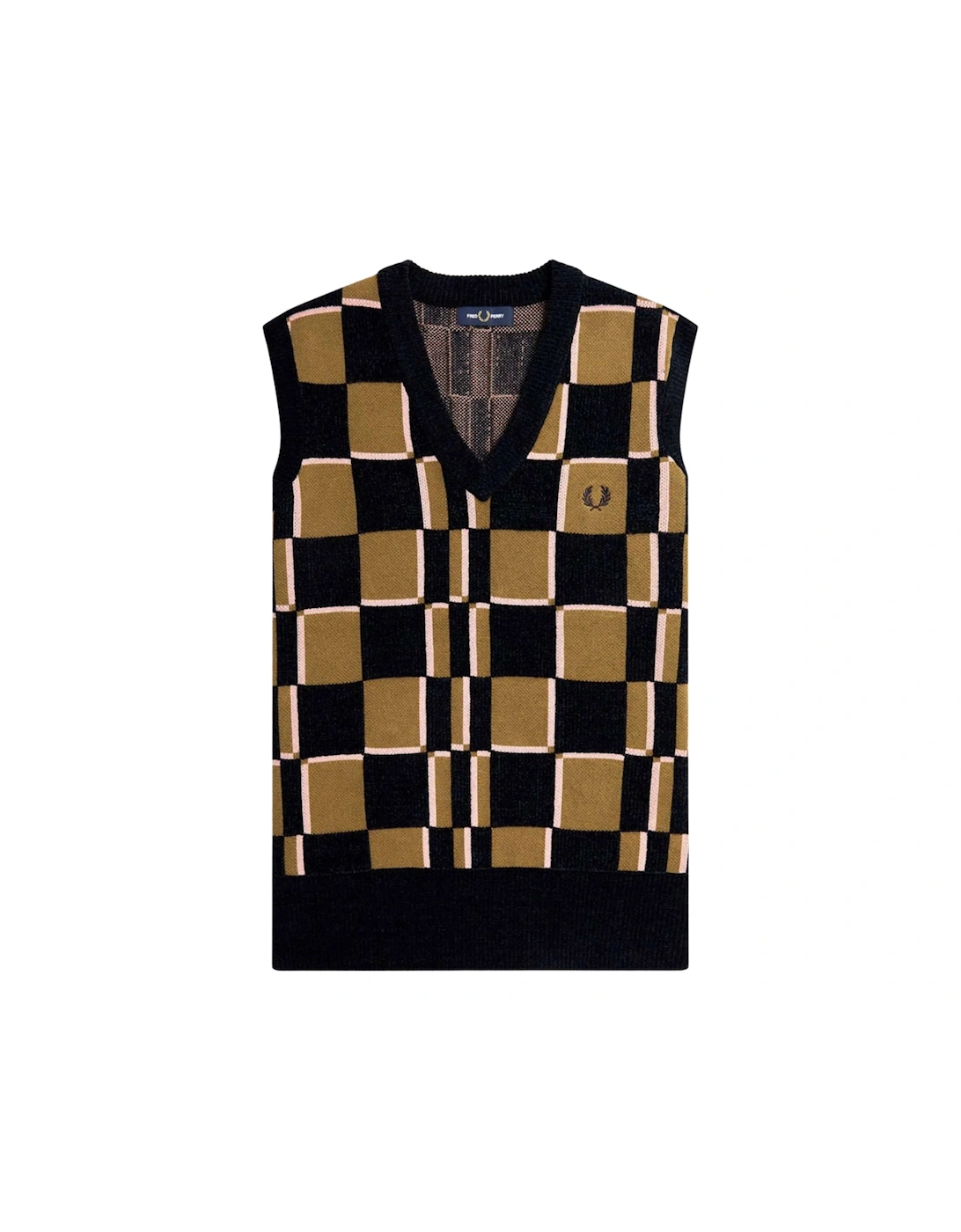 Navy Glitch Chequerboard Shaded Stone Knitted Tank, 4 of 3