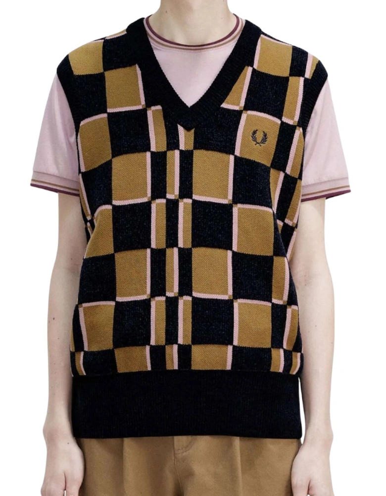 Navy Glitch Chequerboard Shaded Stone Knitted Tank