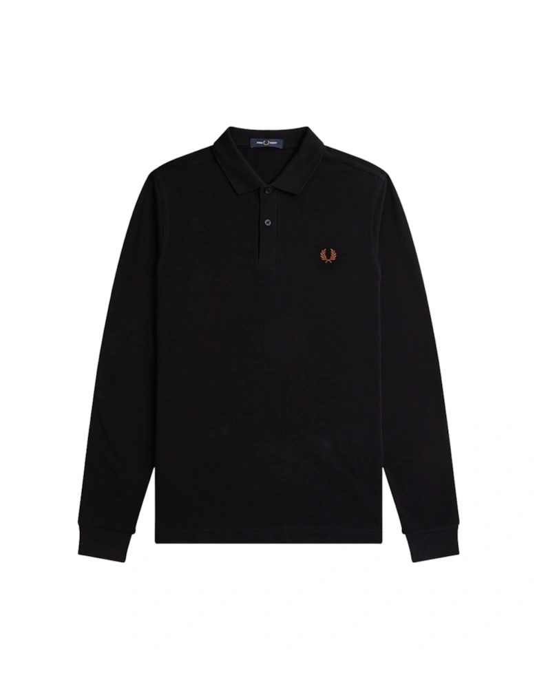 Whisky Brown Logo Black Long Sleeved Polo Shirt