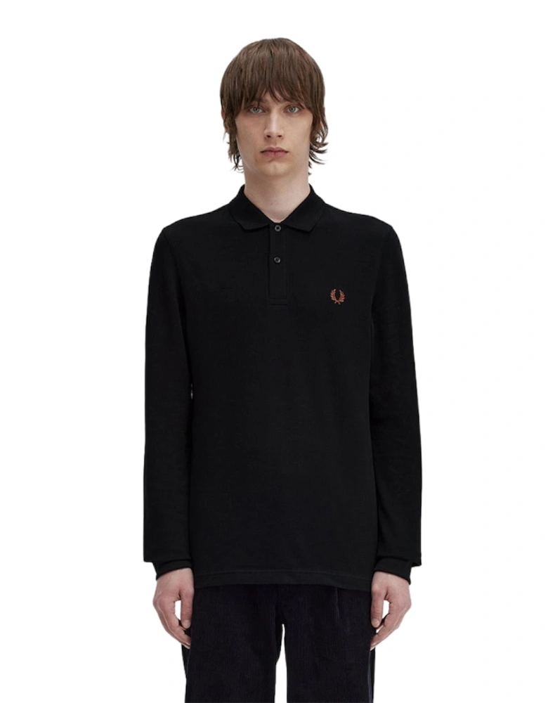 Whisky Brown Logo Black Long Sleeved Polo Shirt