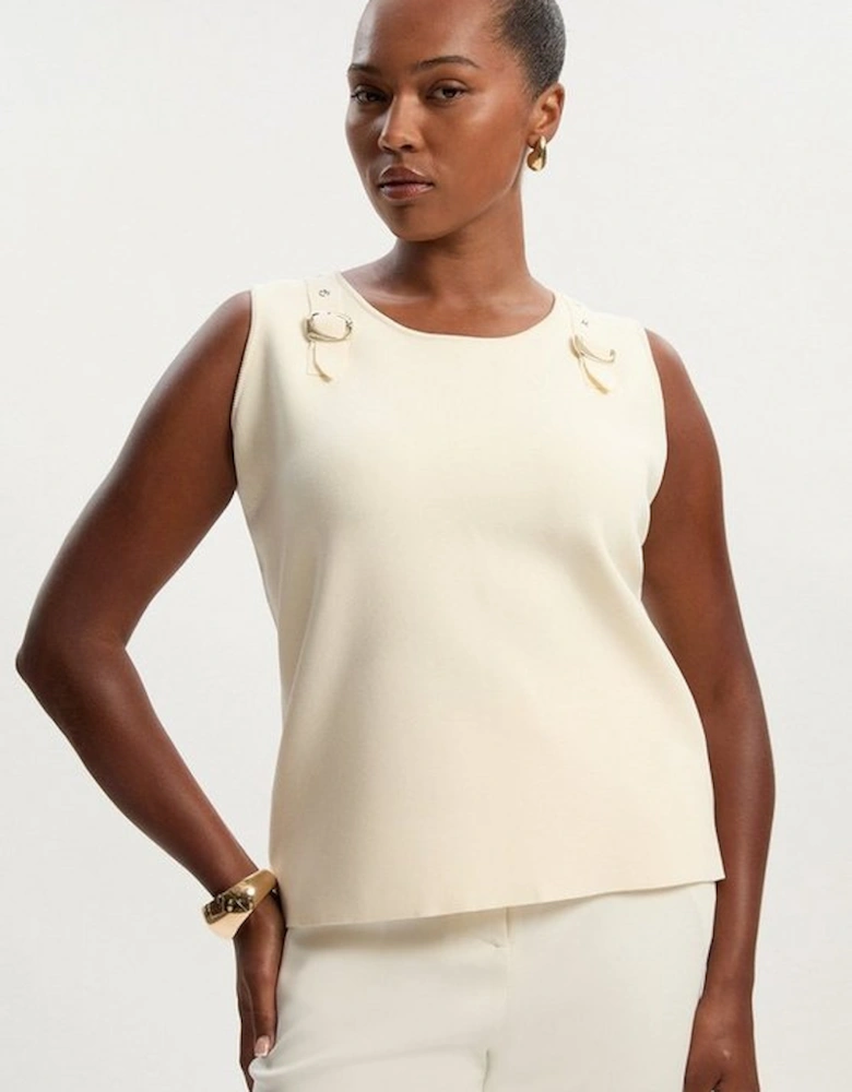 Plus Size Buckle Trim Knitted Top