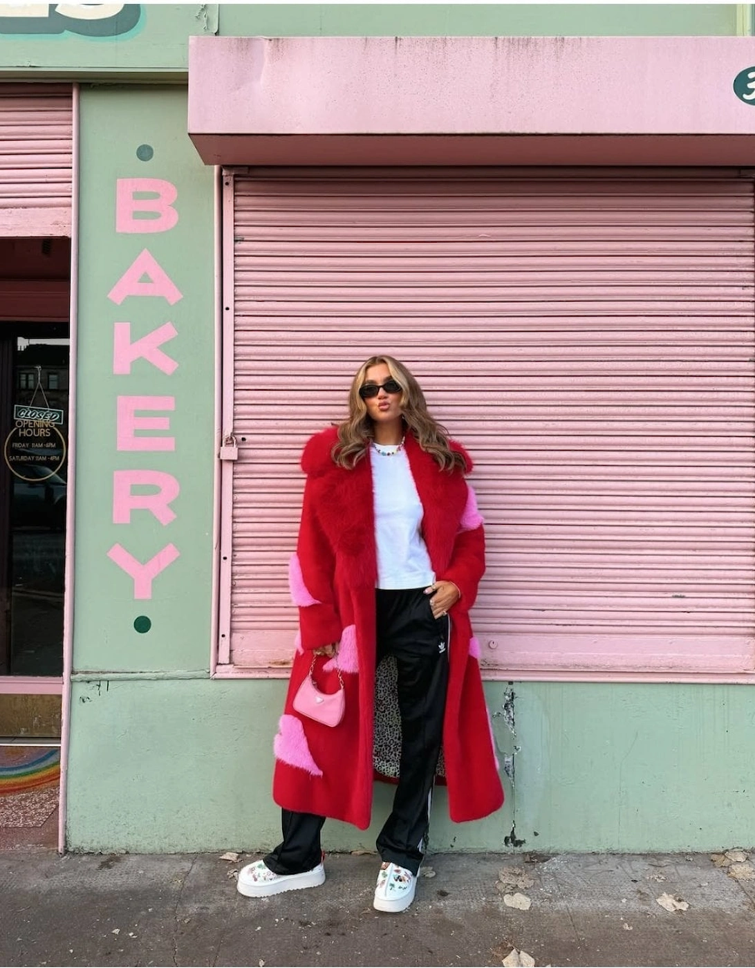Red Maxi Eco Bamboo Faux Fur Coat with Love Heart Detailing