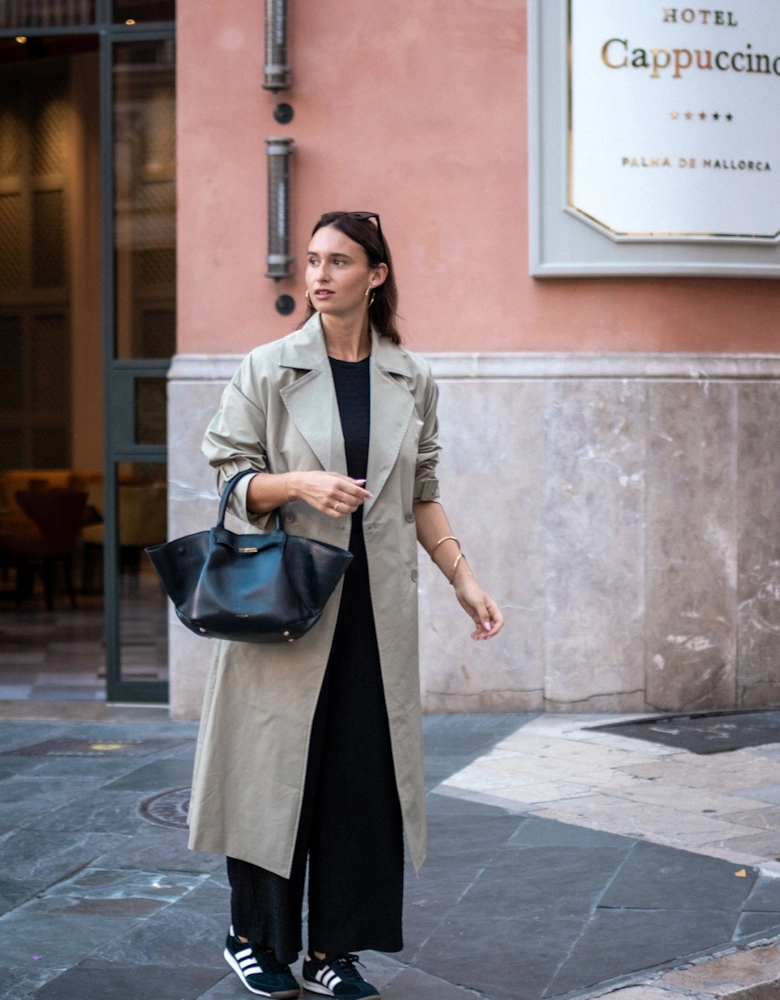Sage Green Double Breast Longline Belted Trench Coat