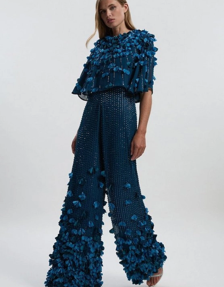 Crystal Applique Angel Sleeve Woven Jumpsuit