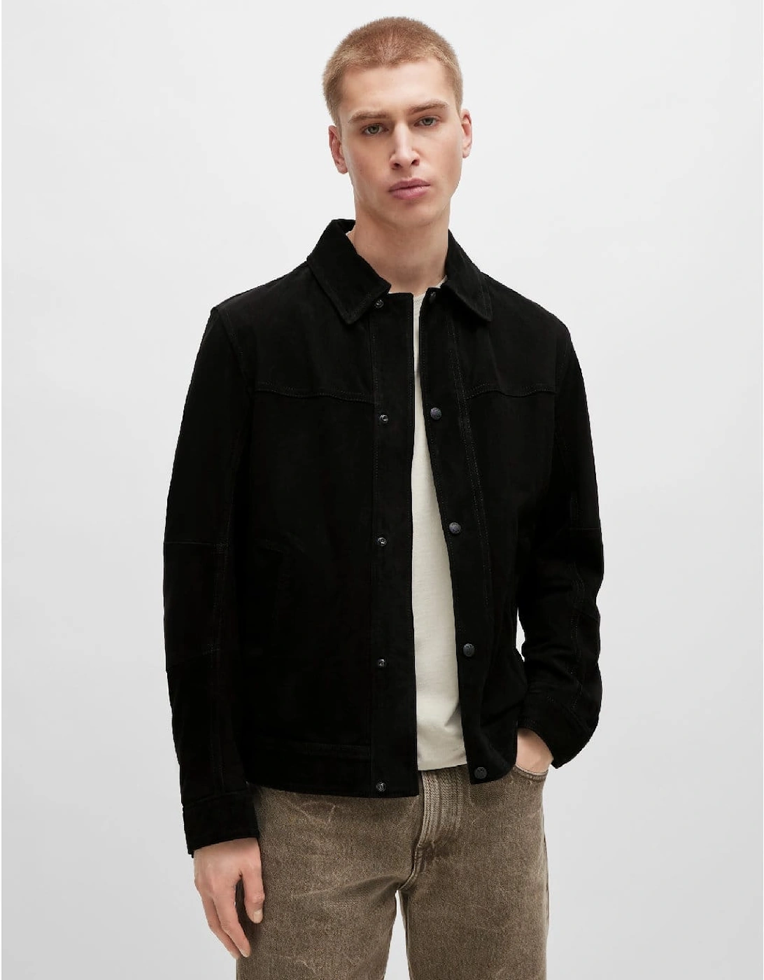 Hugo Boss Men's Jomister Suede Bomber Jacket - Black - Size: 44/Regular