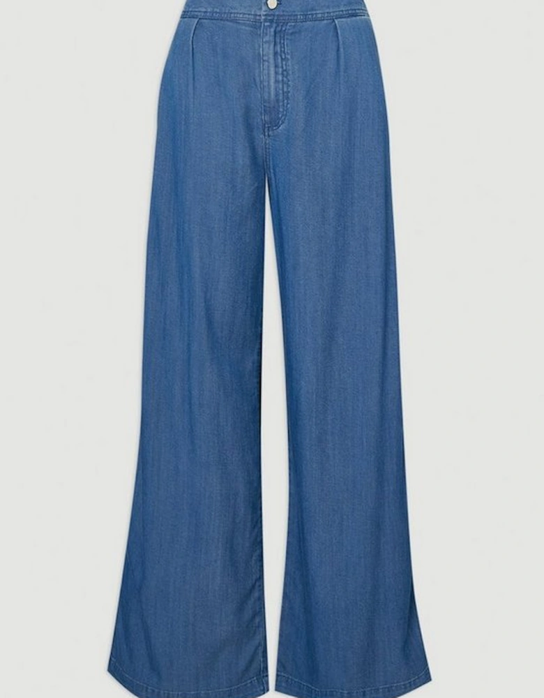 Chambray Stretch Denim Wide Leg Trouser