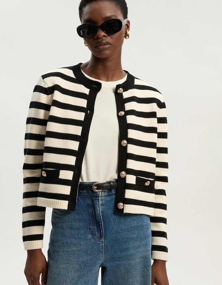 Cotton Knit Nautical Boxy Stripe Jacket