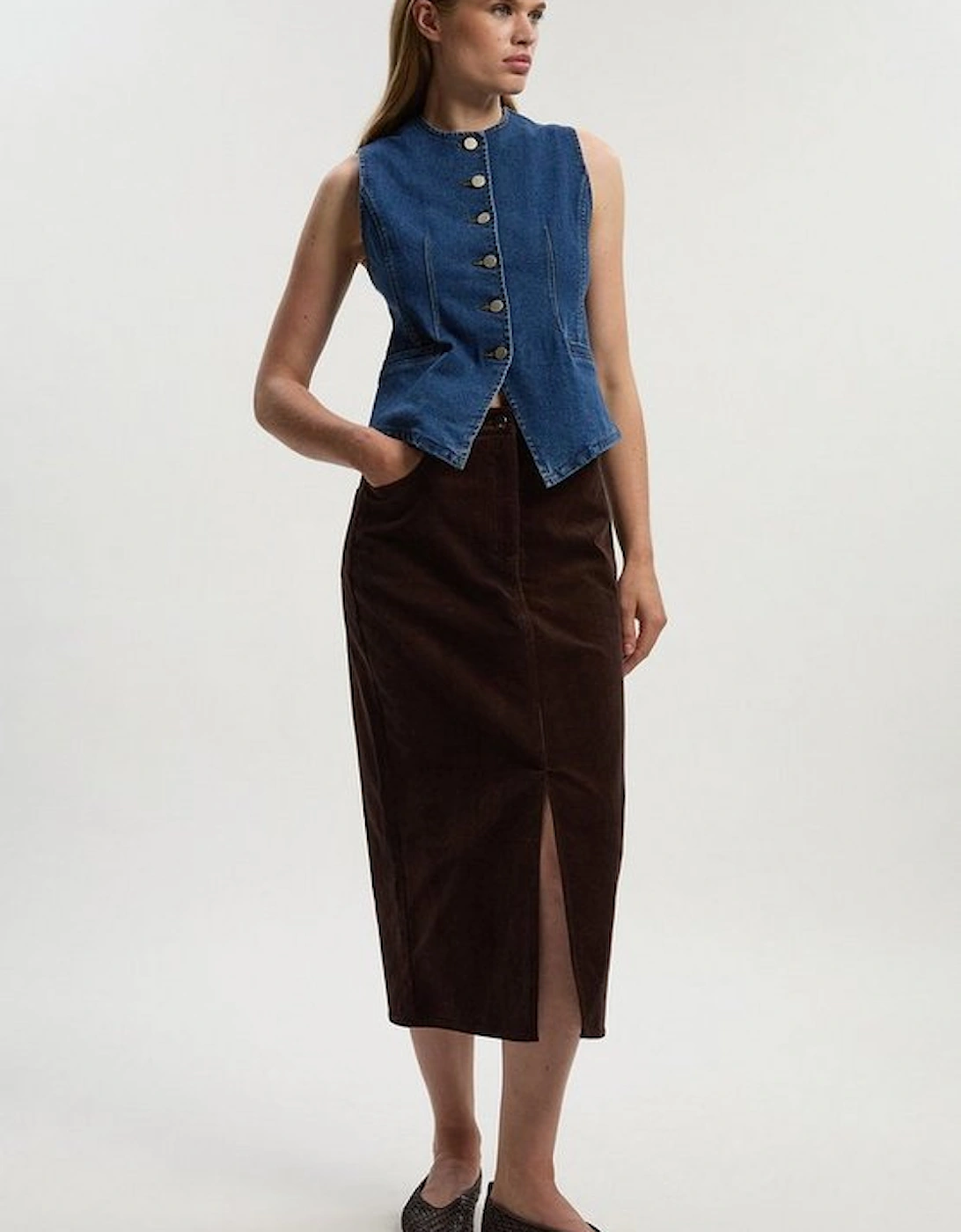 Stretch Cord Midi Pencil Skirt, 4 of 3