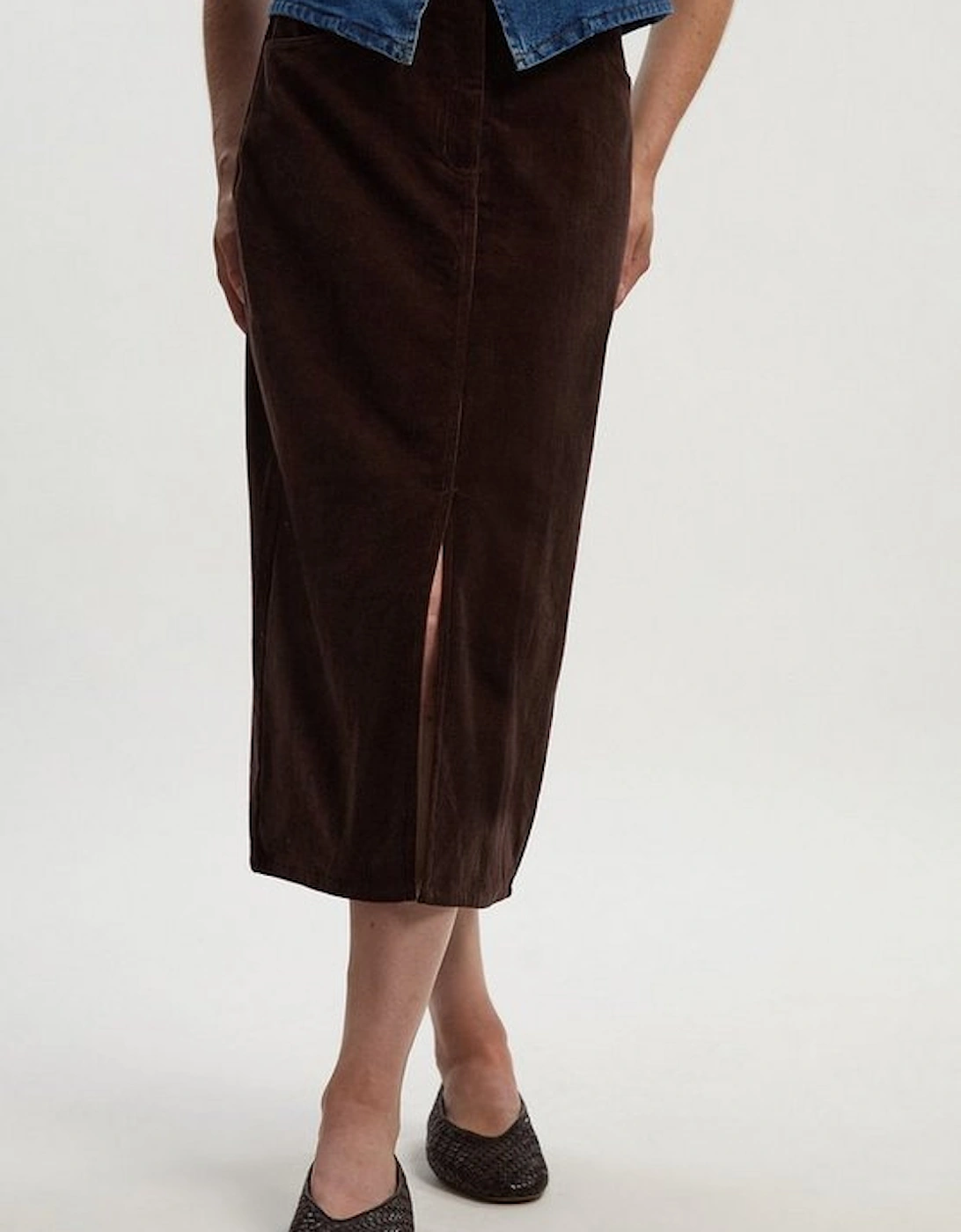 Stretch Cord Midi Pencil Skirt