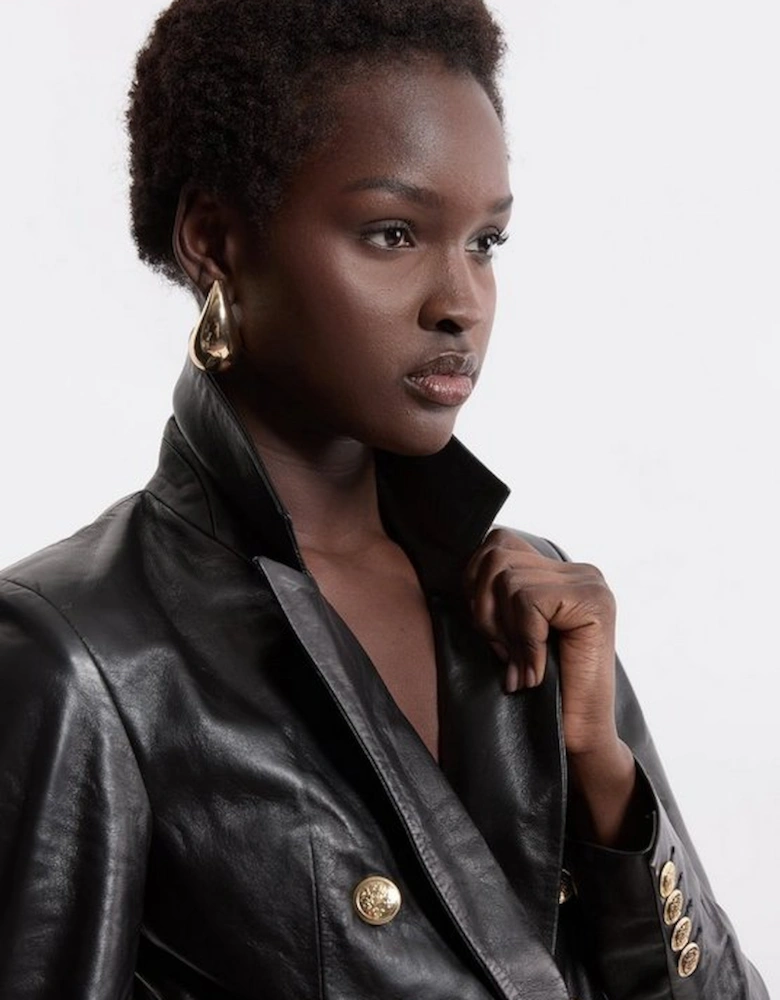 Leather Gold Button Blazer