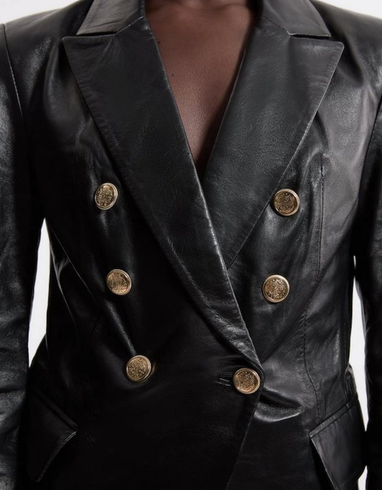 Leather Gold Button Blazer