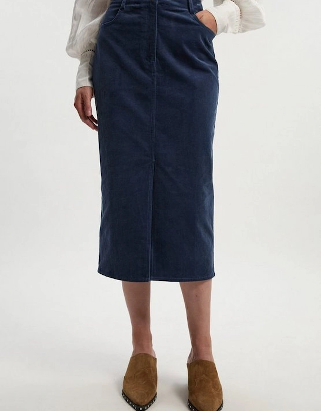 Stretch Cord Midi Pencil Skirt