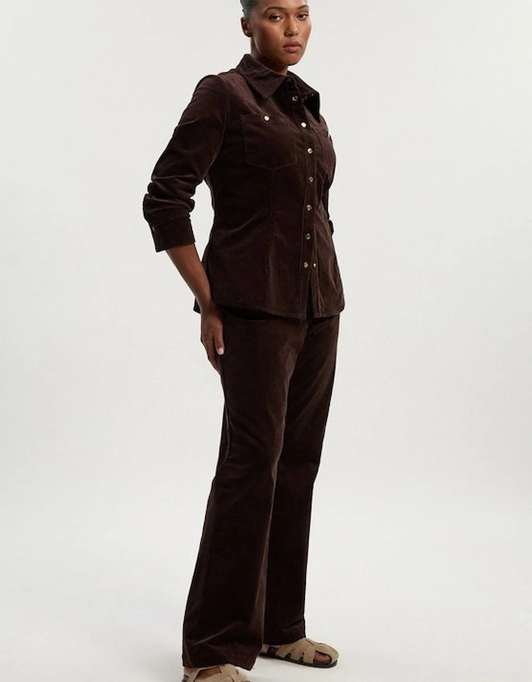 Plus Size Stretch Cord Tailored Shirt