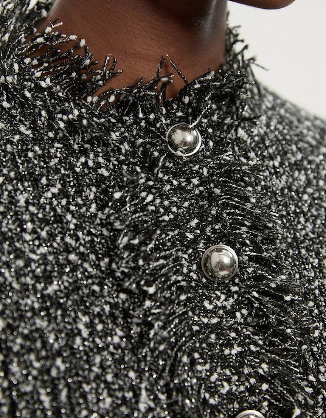Tweed Yarn Fringe Detail Knitted Cardi