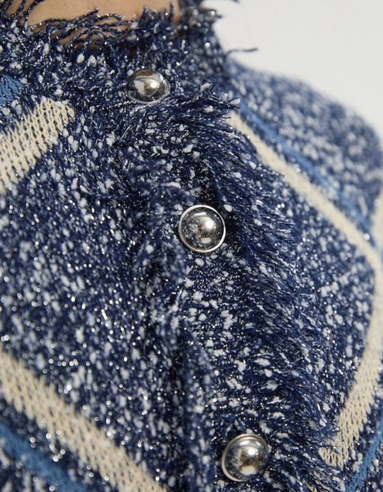 Tweed Yarn Fringe Detail Knitted Cardi