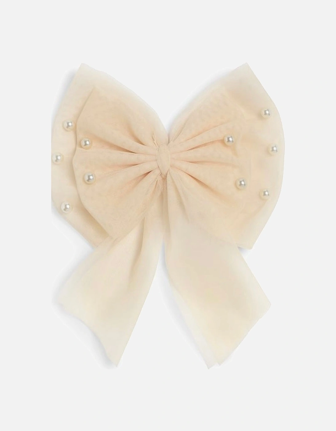 Girls Beige Tulle Pearl Bow Hair Clip