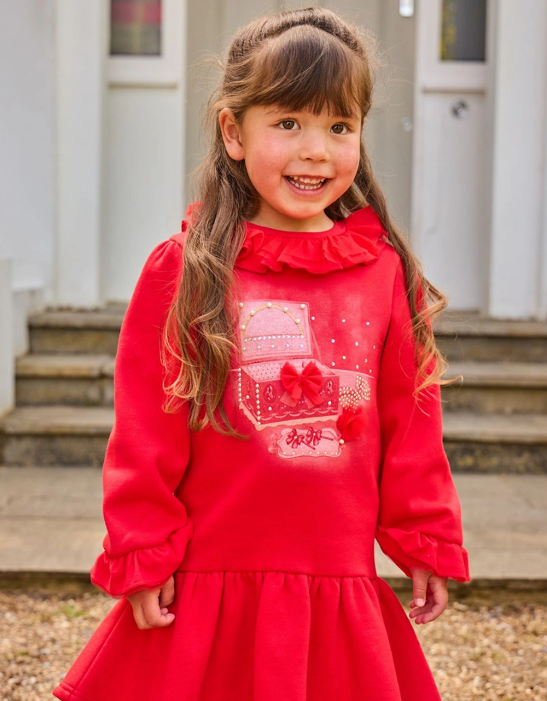 CARAMELO Girls Red Jewellery Jumper Dress - Size: 5 years/4 years