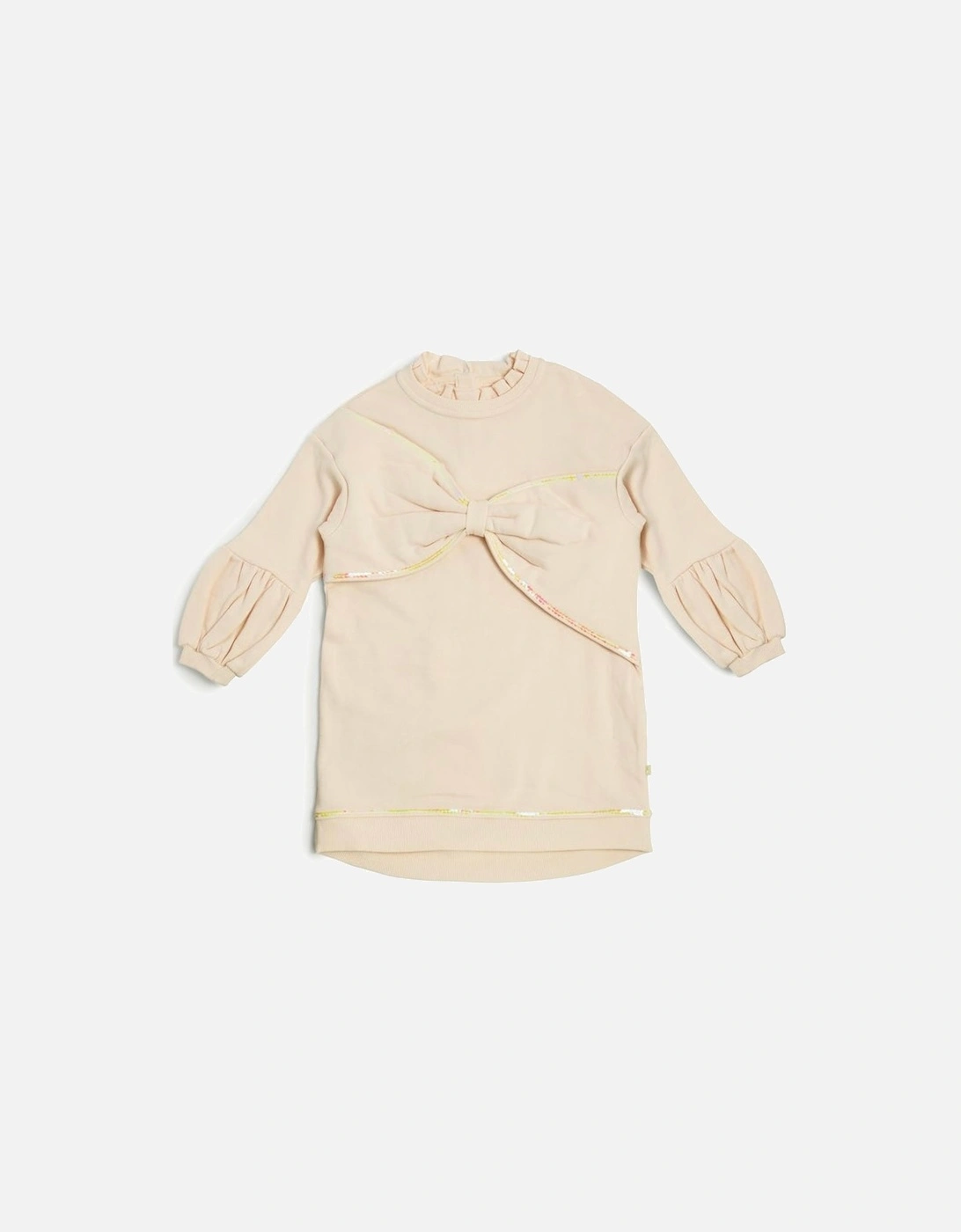 Girls Beige Oversized Bow Jumper Dress